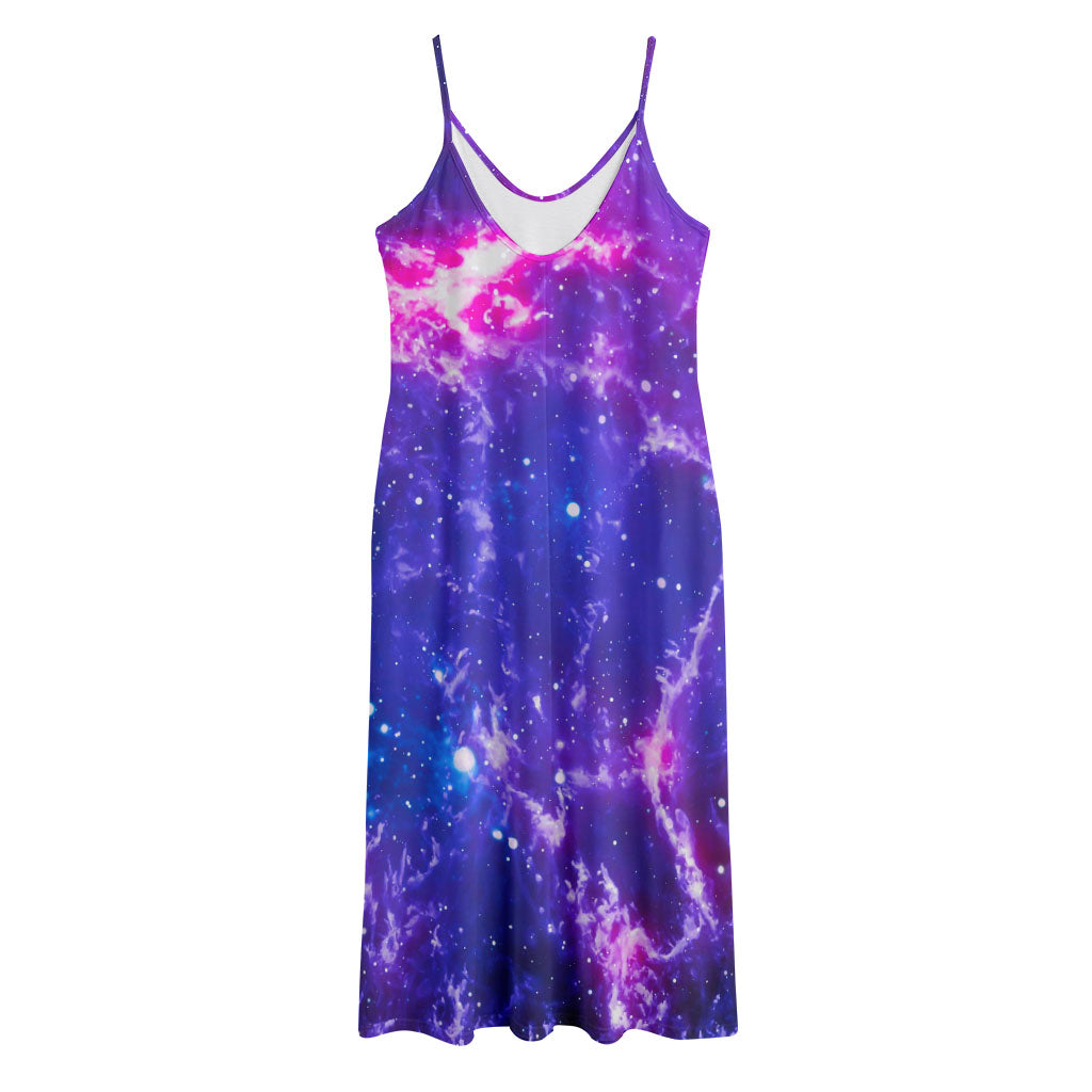 Dark Purple Universe Galaxy Space Print Jersey Midi Cami Dress