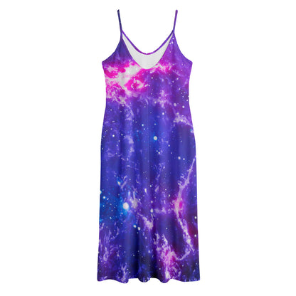 Dark Purple Universe Galaxy Space Print Jersey Midi Cami Dress