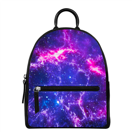 Dark Purple Universe Galaxy Space Print Leather Backpack