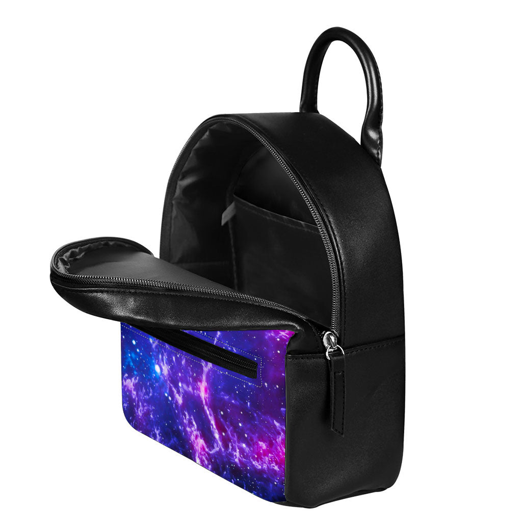 Dark Purple Universe Galaxy Space Print Leather Backpack