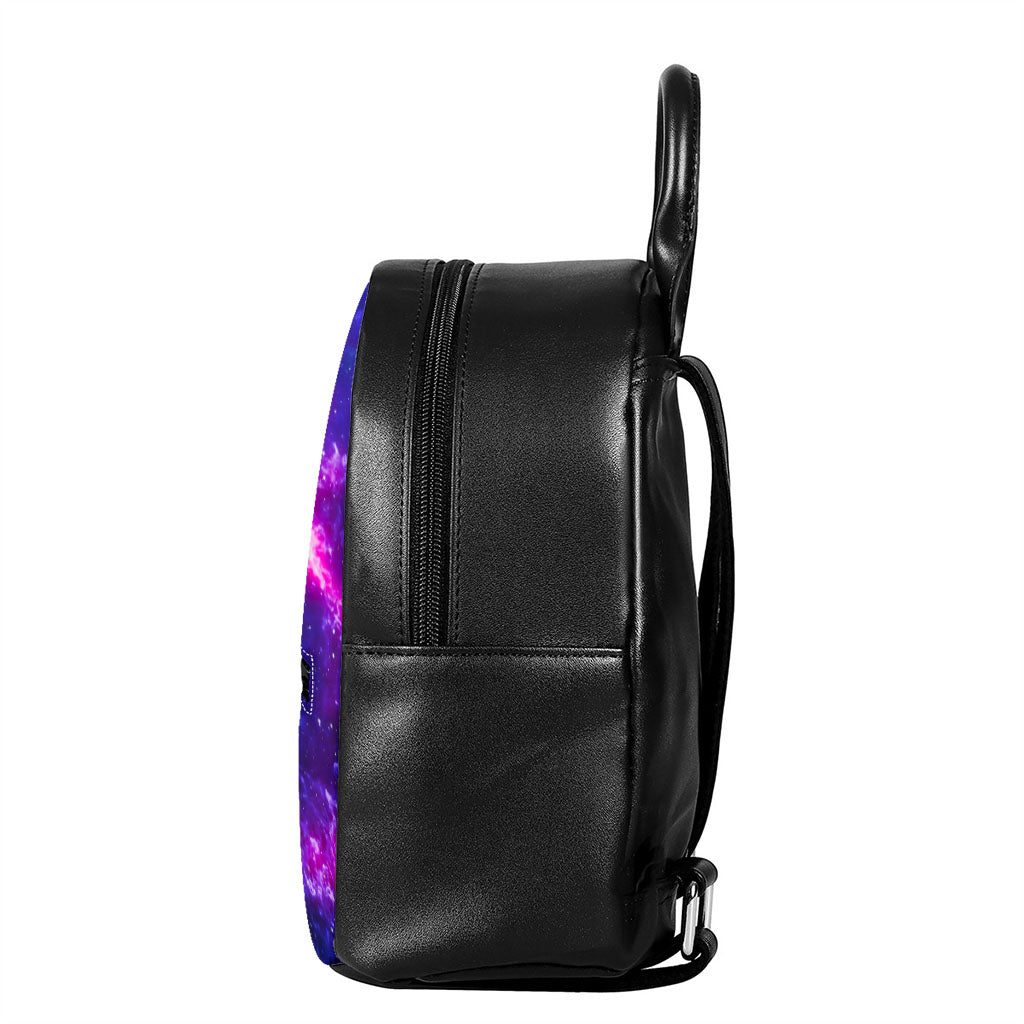 Dark Purple Universe Galaxy Space Print Leather Backpack