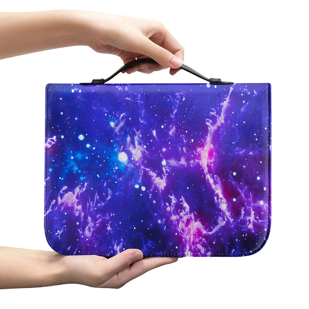 Dark Purple Universe Galaxy Space Print Leather Bible Cover