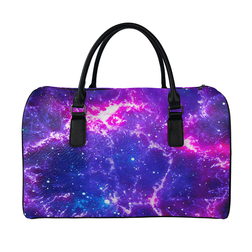 Dark Purple Universe Galaxy Space Print Leather Duffle Bag