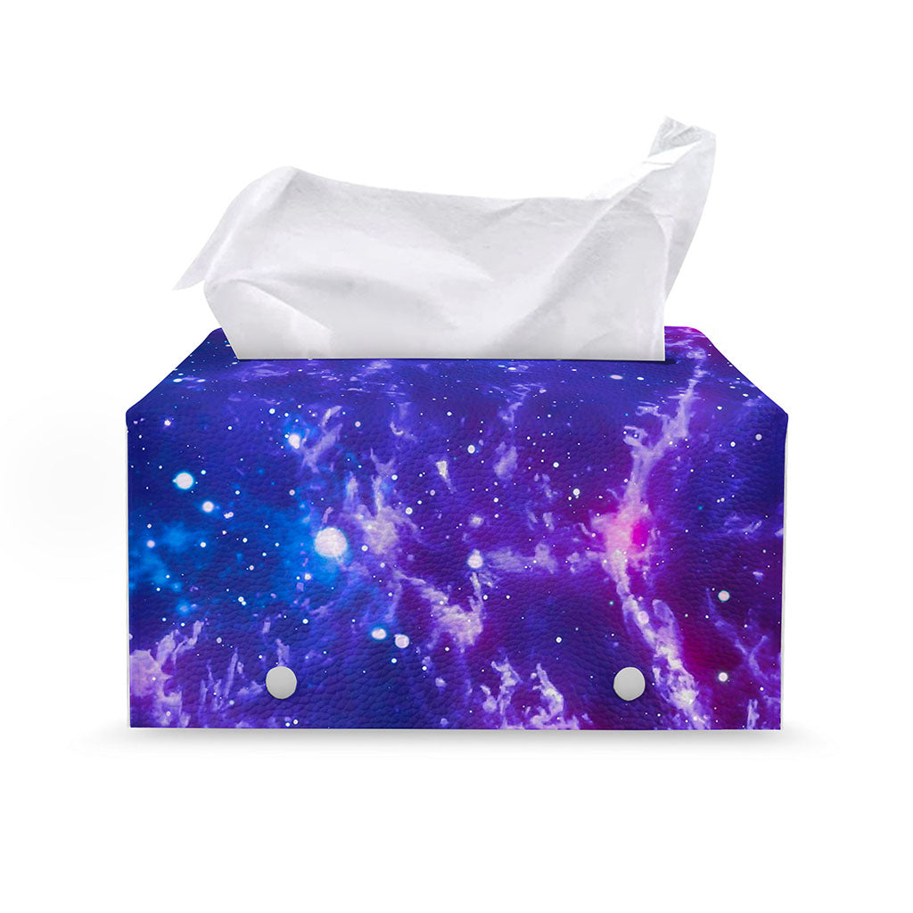 Dark Purple Universe Galaxy Space Print Leather Tissue Box Cover