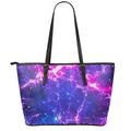 Dark Purple Universe Galaxy Space Print Leather Tote Bag With Zipper