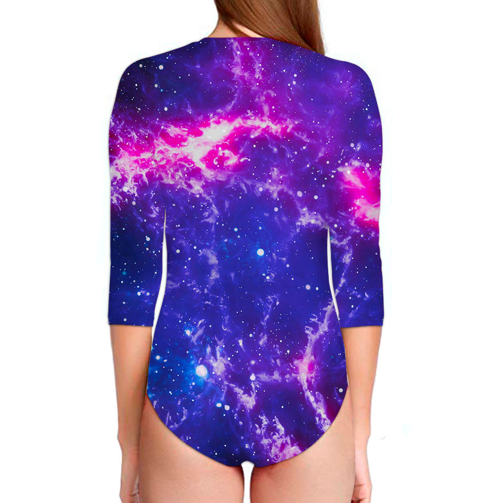 Dark Purple Universe Galaxy Space Print Long Sleeve Swimsuit