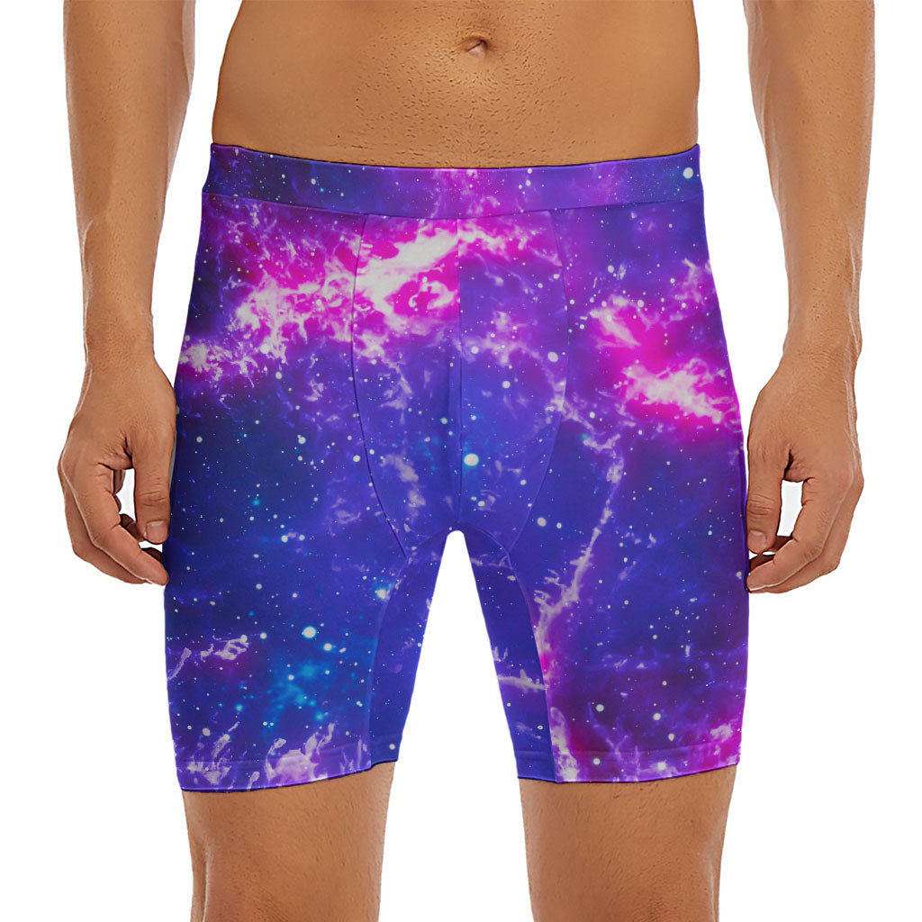 Dark Purple Universe Galaxy Space Print Men's Long Boxer Briefs