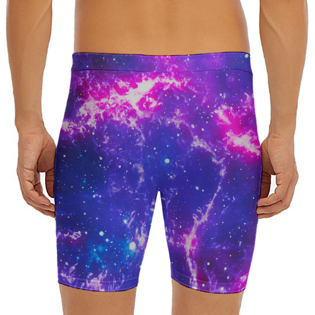 Dark Purple Universe Galaxy Space Print Men's Long Boxer Briefs