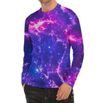 Dark Purple Universe Galaxy Space Print Men's Long Sleeve Rash Guard