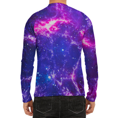 Dark Purple Universe Galaxy Space Print Men's Long Sleeve Rash Guard