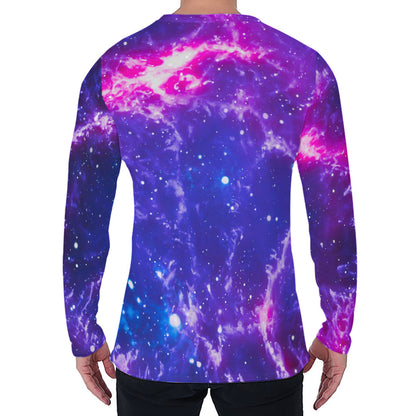 Dark Purple Universe Galaxy Space Print Men's Long Sleeve T-Shirt