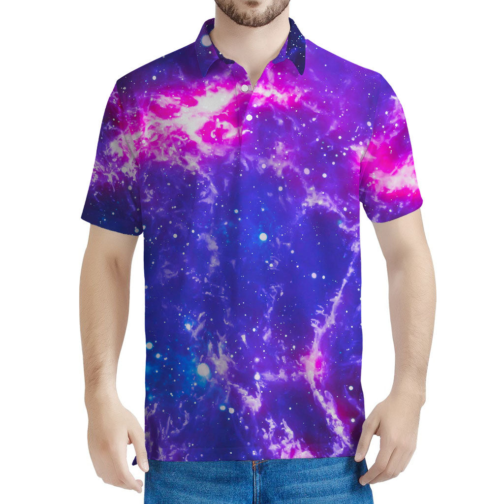 Dark Purple Universe Galaxy Space Print Men's Polo Shirt