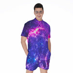 Dark Purple Universe Galaxy Space Print Men's Rompers