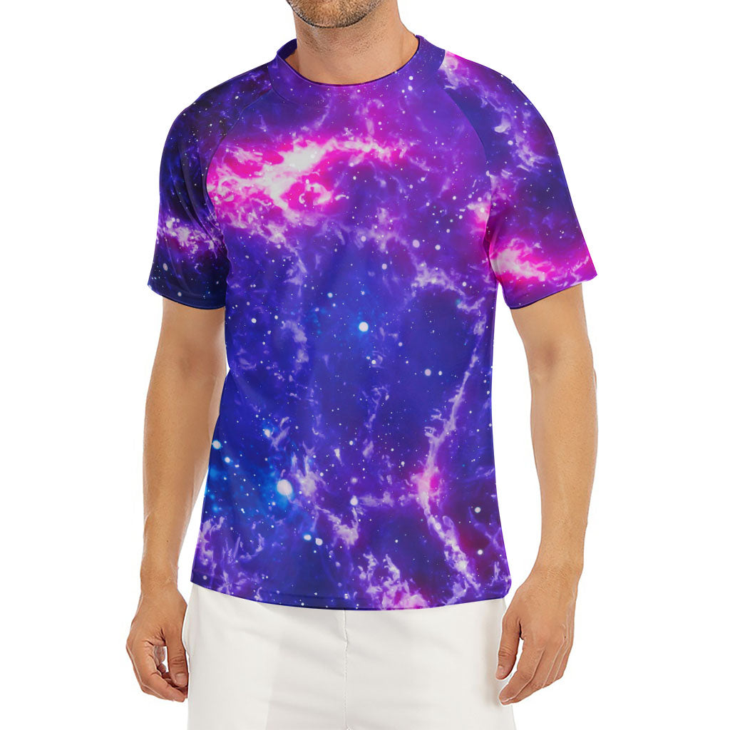Dark Purple Universe Galaxy Space Print Men's Short Sleeve Rash Guard