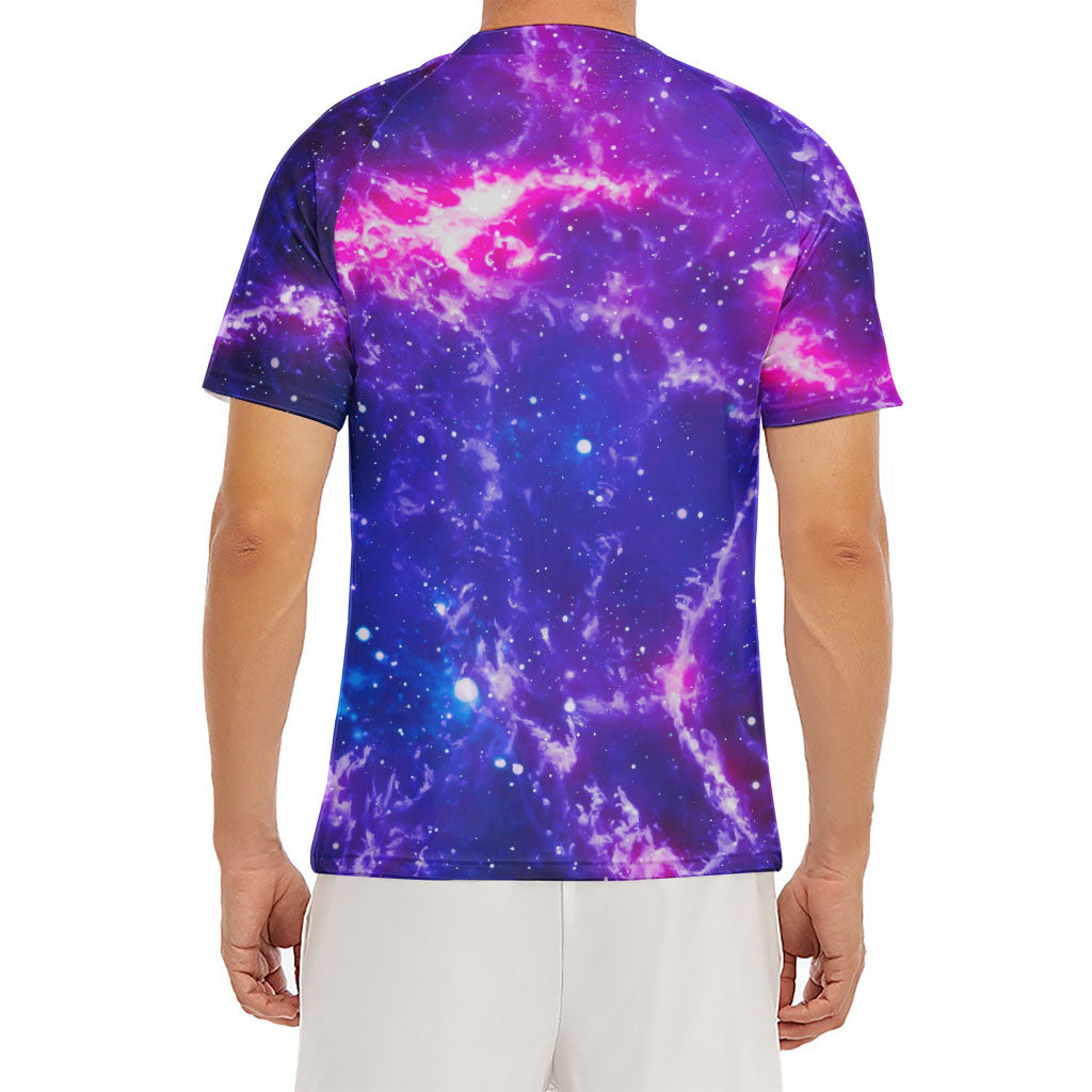 Dark Purple Universe Galaxy Space Print Men's Short Sleeve Rash Guard