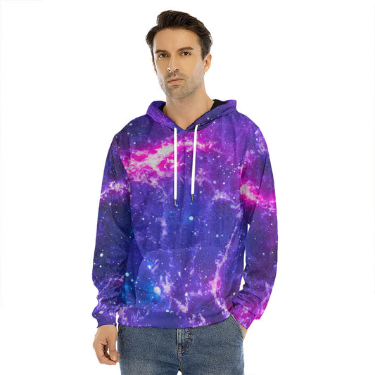 Dark Purple Universe Galaxy Space Print Men's Velvet Pullover Hoodie