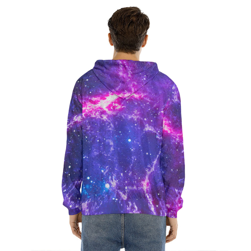 Dark Purple Universe Galaxy Space Print Men's Velvet Pullover Hoodie