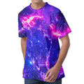 Dark Purple Universe Galaxy Space Print Men's Velvet T-Shirt