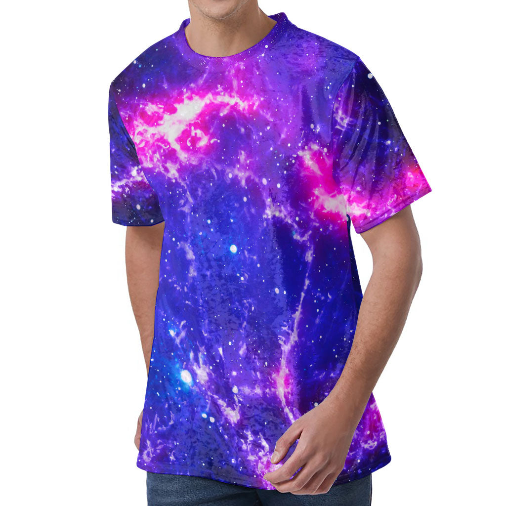 Dark Purple Universe Galaxy Space Print Men's Velvet T-Shirt