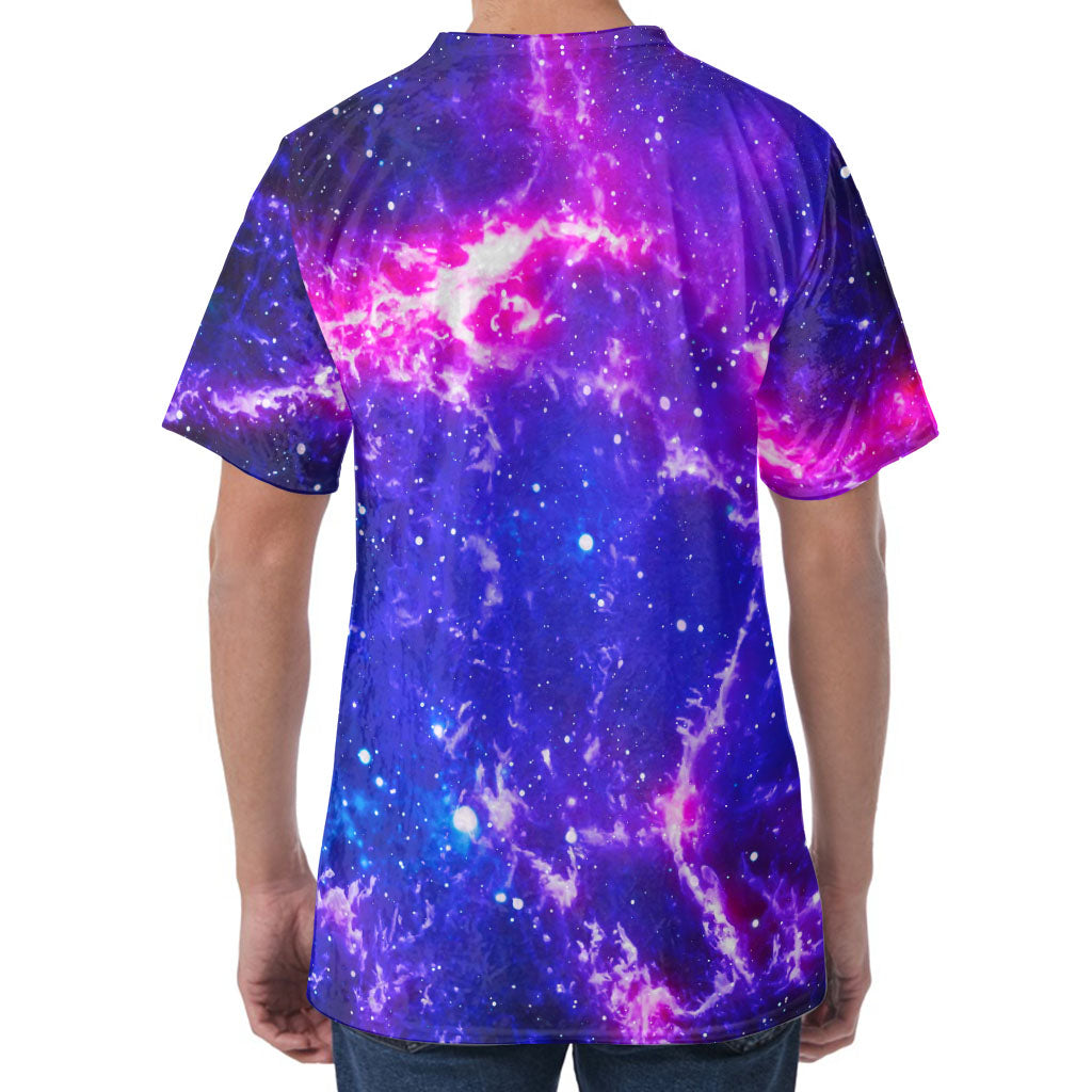 Dark Purple Universe Galaxy Space Print Men's Velvet T-Shirt