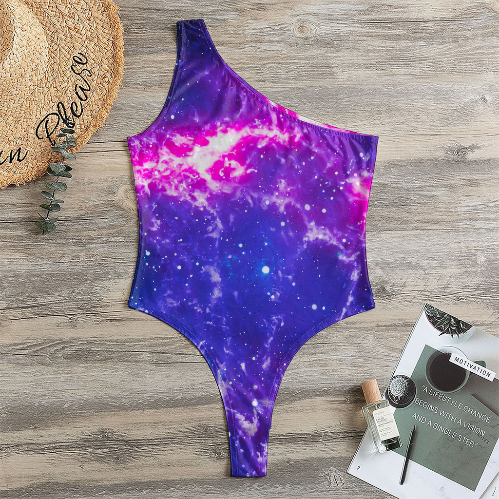 Dark Purple Universe Galaxy Space Print One Shoulder Bodysuit