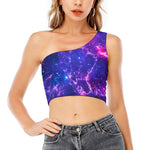Dark Purple Universe Galaxy Space Print One Shoulder Crop Top