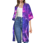 Dark Purple Universe Galaxy Space Print Open Front Beach Cover Up