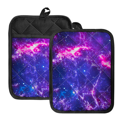 Dark Purple Universe Galaxy Space Print Pot Holders With Pocket