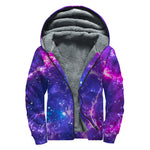 Dark Purple Universe Galaxy Space Print Sherpa Lined Zip Up Hoodie