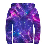 Dark Purple Universe Galaxy Space Print Sherpa Lined Zip Up Hoodie