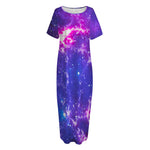Dark Purple Universe Galaxy Space Print Short Sleeve Long Nightdress
