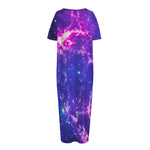 Dark Purple Universe Galaxy Space Print Short Sleeve Long Nightdress