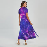 Dark Purple Universe Galaxy Space Print Short Sleeve Maxi Dress