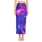 Dark Purple Universe Galaxy Space Print Side Slit Maxi Skirt