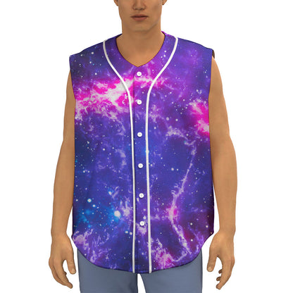Dark Purple Universe Galaxy Space Print Sleeveless Baseball Jersey