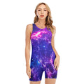 Dark Purple Universe Galaxy Space Print Sleeveless One Piece Swimsuit