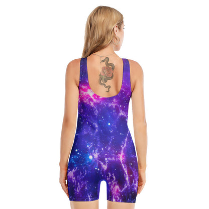 Dark Purple Universe Galaxy Space Print Sleeveless One Piece Swimsuit