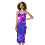 Dark Purple Universe Galaxy Space Print Slim Fit Midi Cami Dress