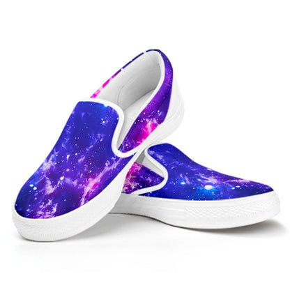 Dark Purple Universe Galaxy Space Print White Slip On Sneakers