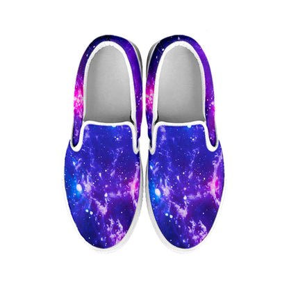 Dark Purple Universe Galaxy Space Print White Slip On Sneakers