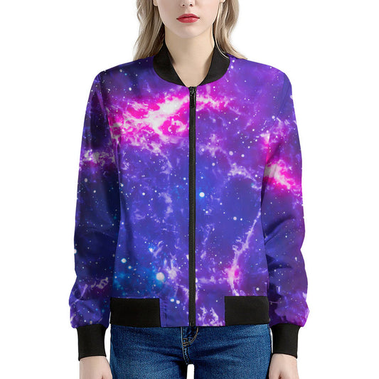 Dark Purple Universe Galaxy Space Print Women's Bomber Jacket