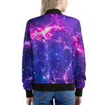 Dark Purple Universe Galaxy Space Print Women's Bomber Jacket