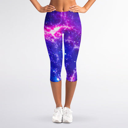 Dark Purple Universe Galaxy Space Print Women's Capri Leggings