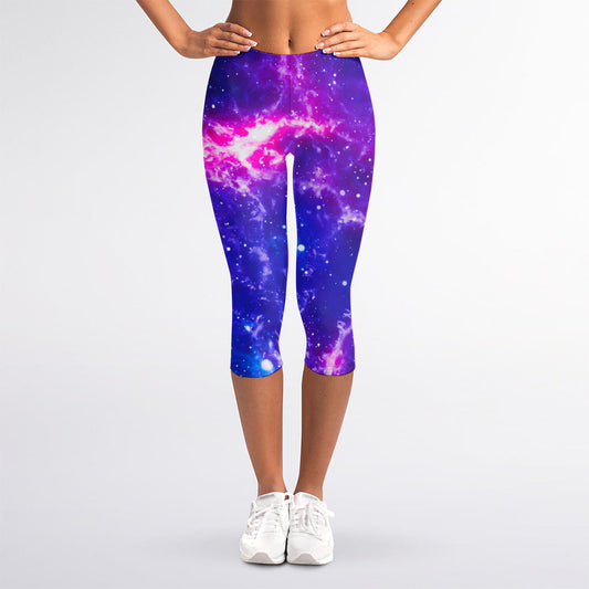 Dark Purple Universe Galaxy Space Print Women's Capri Leggings