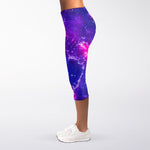 Dark Purple Universe Galaxy Space Print Women's Capri Leggings