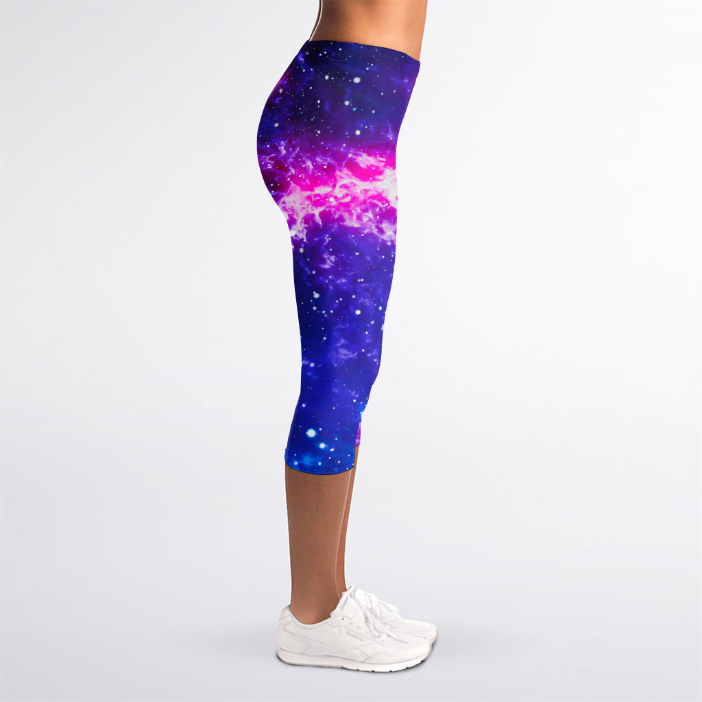 Dark Purple Universe Galaxy Space Print Women's Capri Leggings