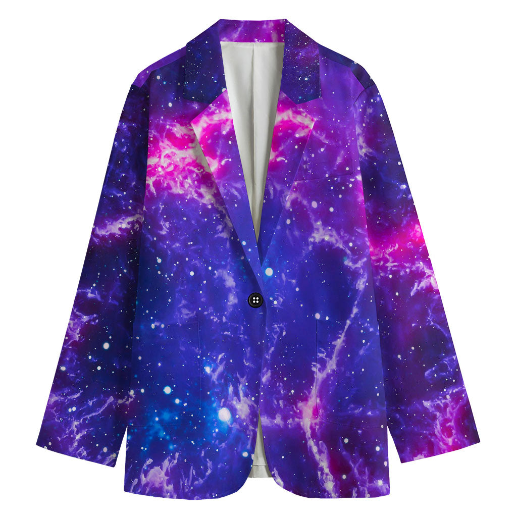 Dark Purple Universe Galaxy Space Print Women's Cotton Blazer