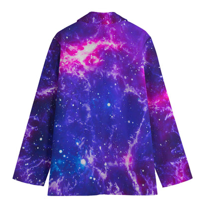 Dark Purple Universe Galaxy Space Print Women's Cotton Blazer