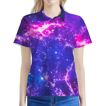 Dark Purple Universe Galaxy Space Print Women's Polo Shirt