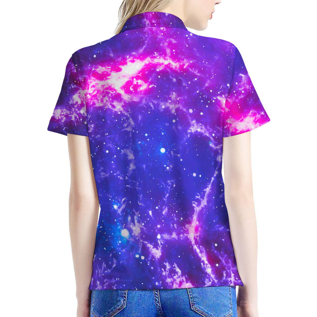 Dark Purple Universe Galaxy Space Print Women's Polo Shirt